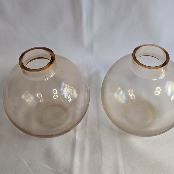 Set of 2 - Orange Transparent Round Glass Vases 6.75" tall - Picture 3 of 4